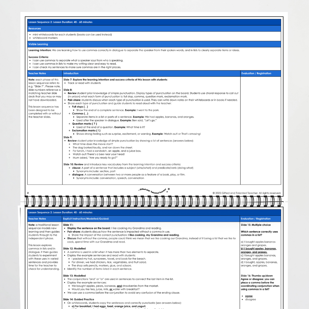 Year 6 Bundle: Commas in Dialogue and Lists - Lesson Plan, Slides and Activities - Teacher Resources & Classroom Decor