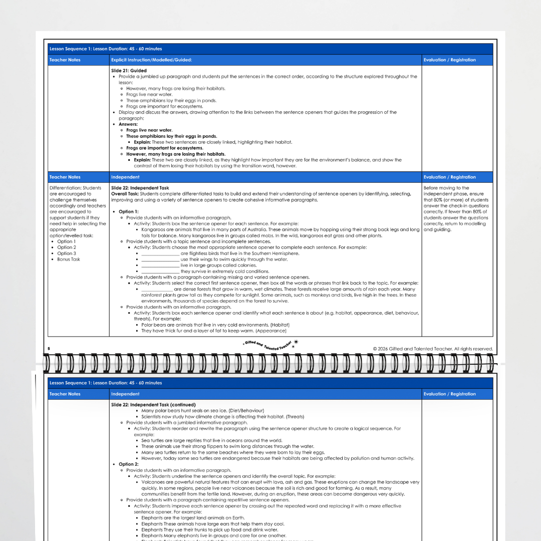 Year 5 Bundle: Sentence Openers - Lesson Plan, Slides and Activities
