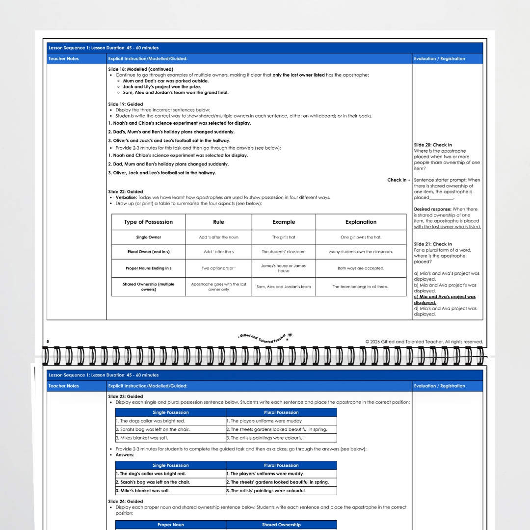 Year 5 Bundle: Apostrophes for Possession - Lesson Plan, Slides and Activities