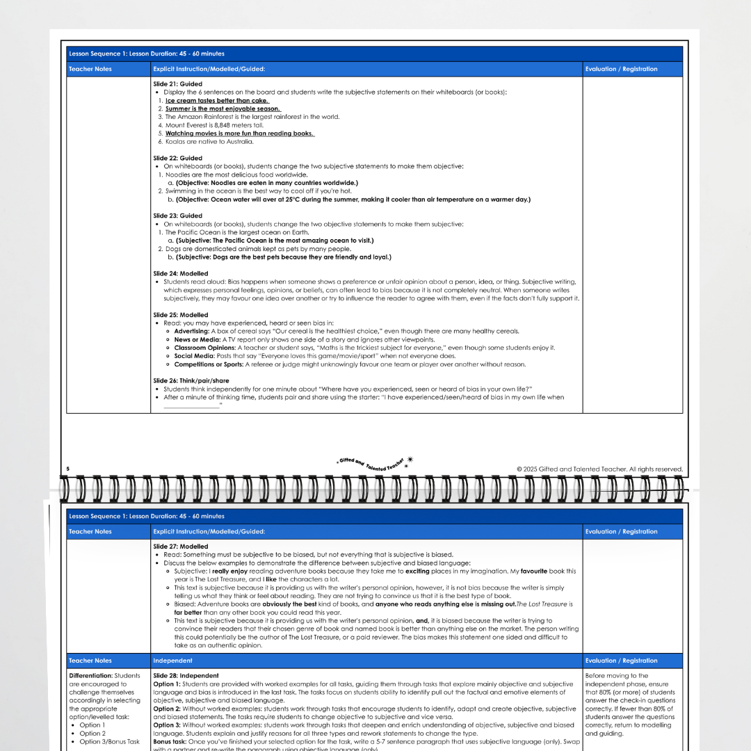 Year 6 Bundle: Objective, Subjective and Bias Language - Lesson Plan, Slides and Activities - Teacher Resources & Classroom Decor