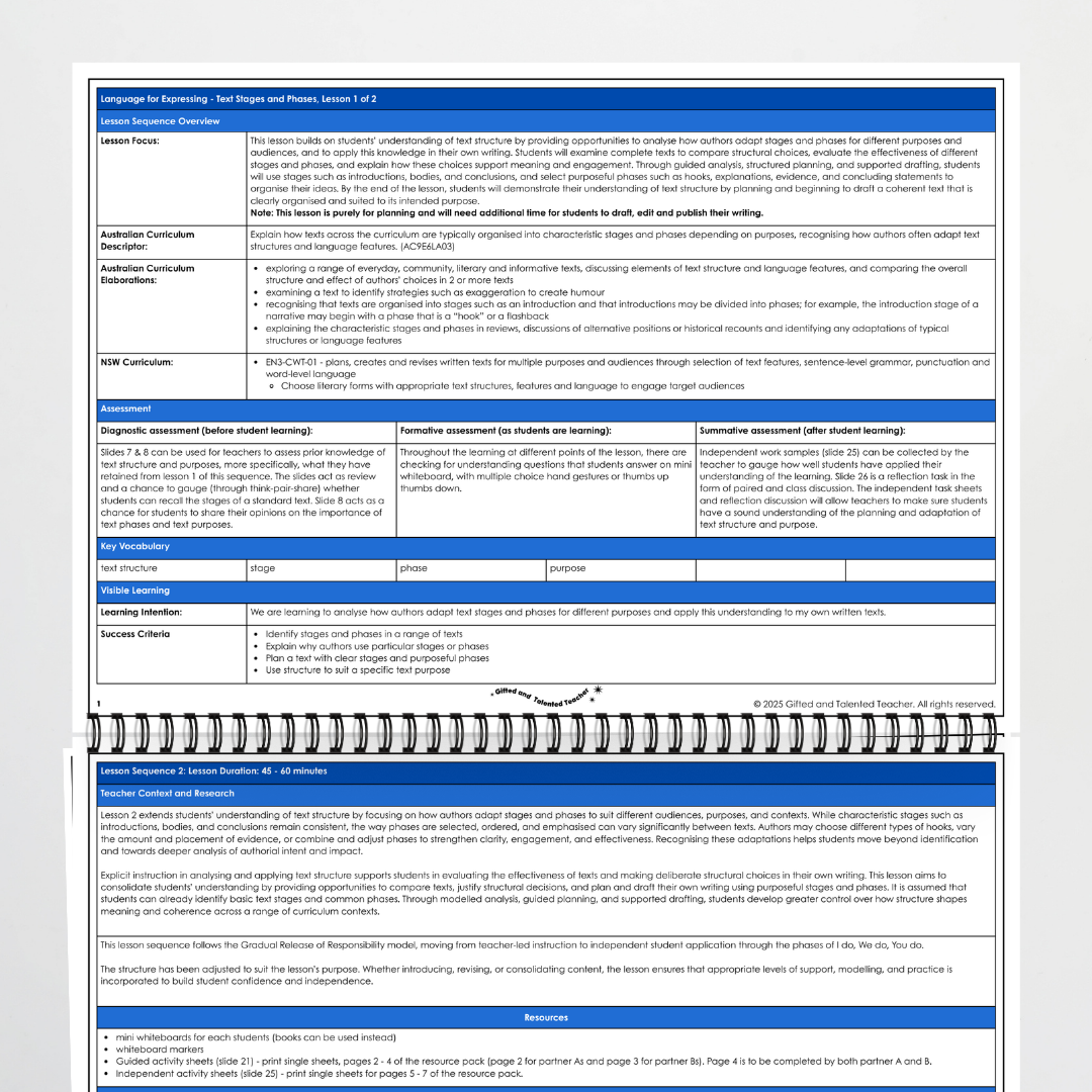 Year 5 Bundle: Adapting Text Stages and Phases for Purpose - Lesson Plan, Slides and Activities