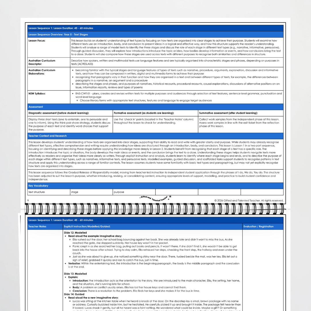 Year 5 Bundle: Identifying Text Stages and Phases - Lesson Plan, Slides and Activities