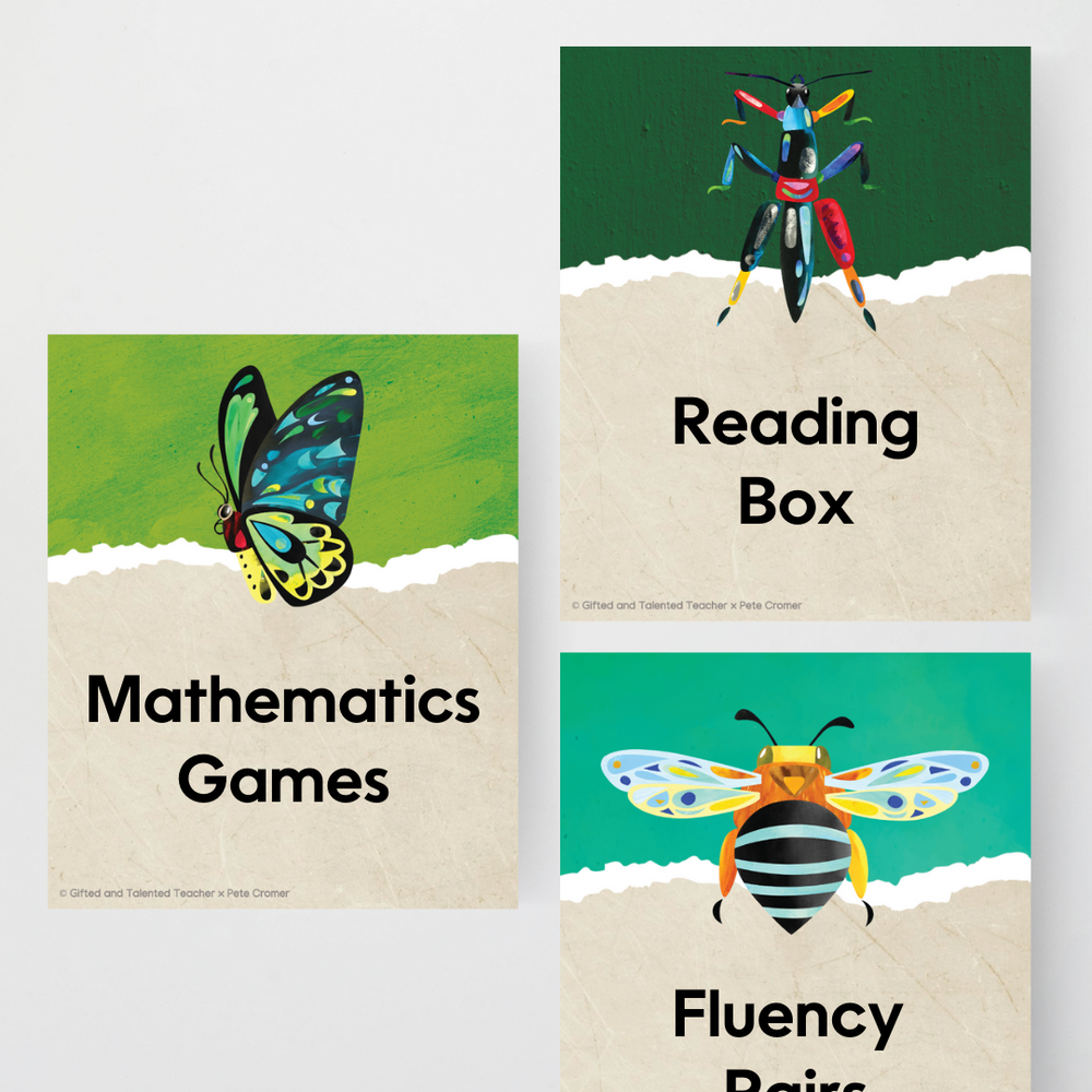 Pete Cromer: Book Box Labels Insect Life Classroom Decor Gifted and