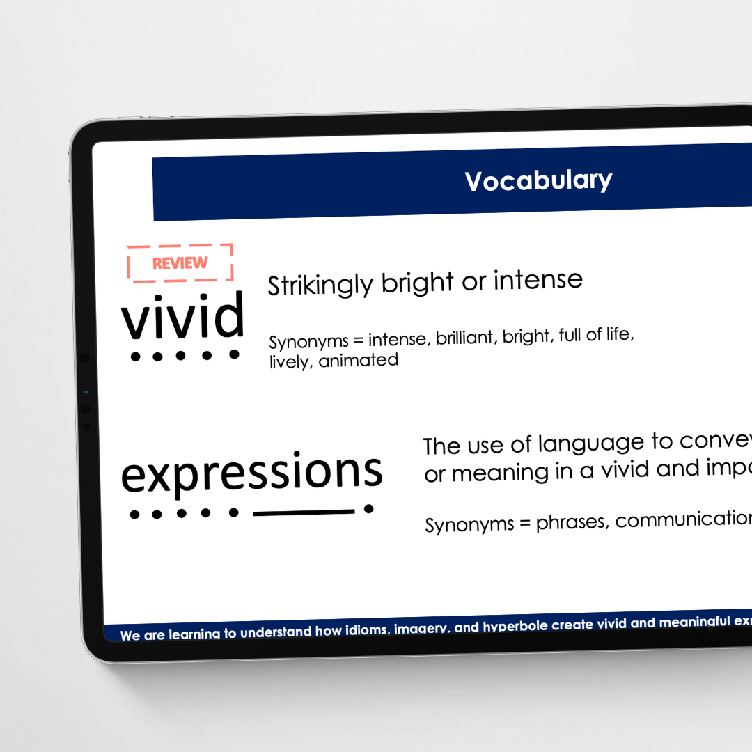 Year 6: Idioms, Imagery and Hyperbole Figurative Language Teacher Slides - Teacher Resources & Classroom Decor