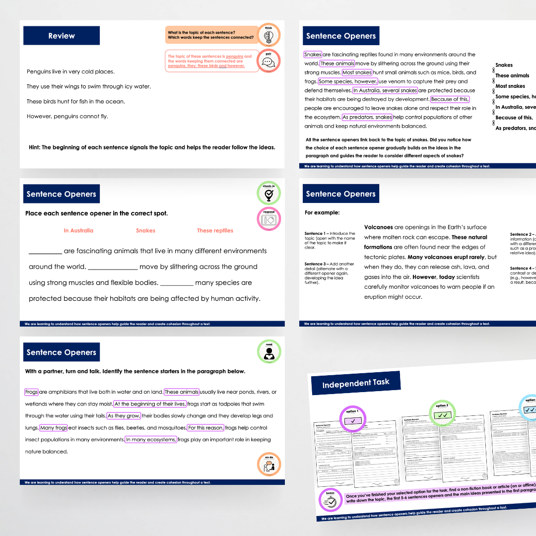 Year 5 Bundle: Sentence Openers - Lesson Plan, Slides and Activities
