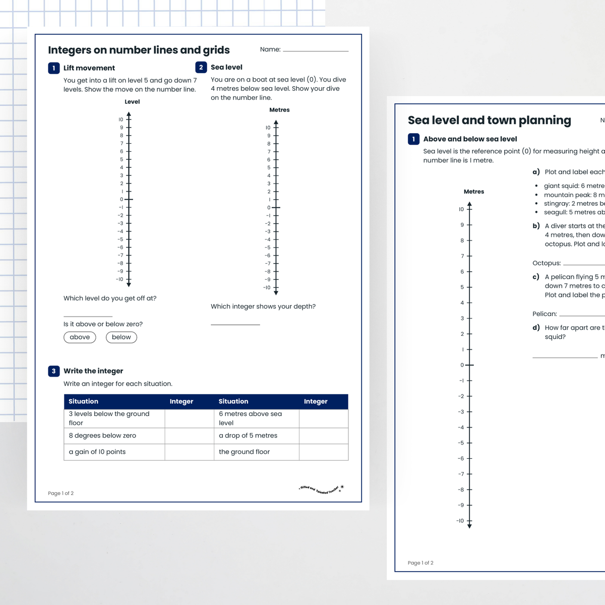 Student activities: question pages – Understanding Integers on the Cartesian Plane