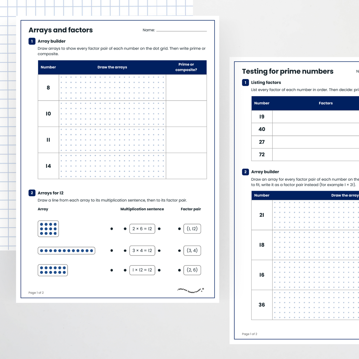 Student activities: question pages – Prime and Composite Numbers