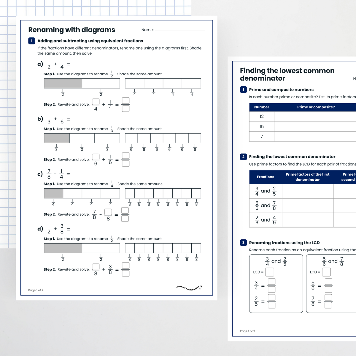 Student activities: question pages – Equivalent Fractions and Common Denominators