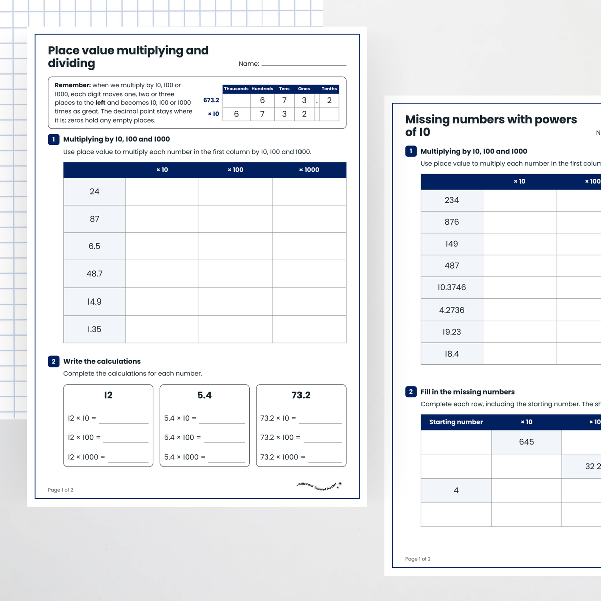 Student activities: question pages – Multiplying and Dividing Decimals Using Place Value