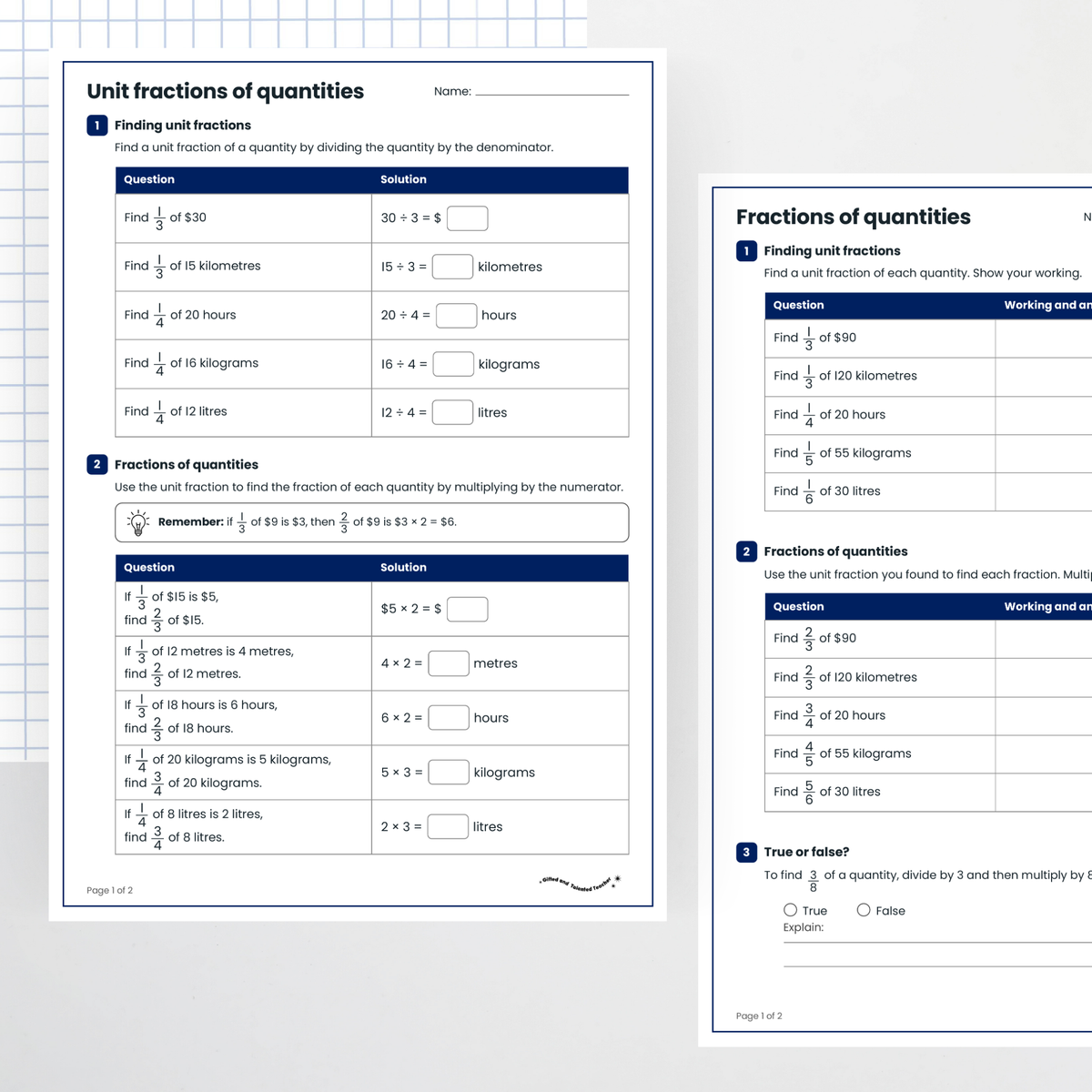 Student activities: question pages – Finding Fractions of Quantities