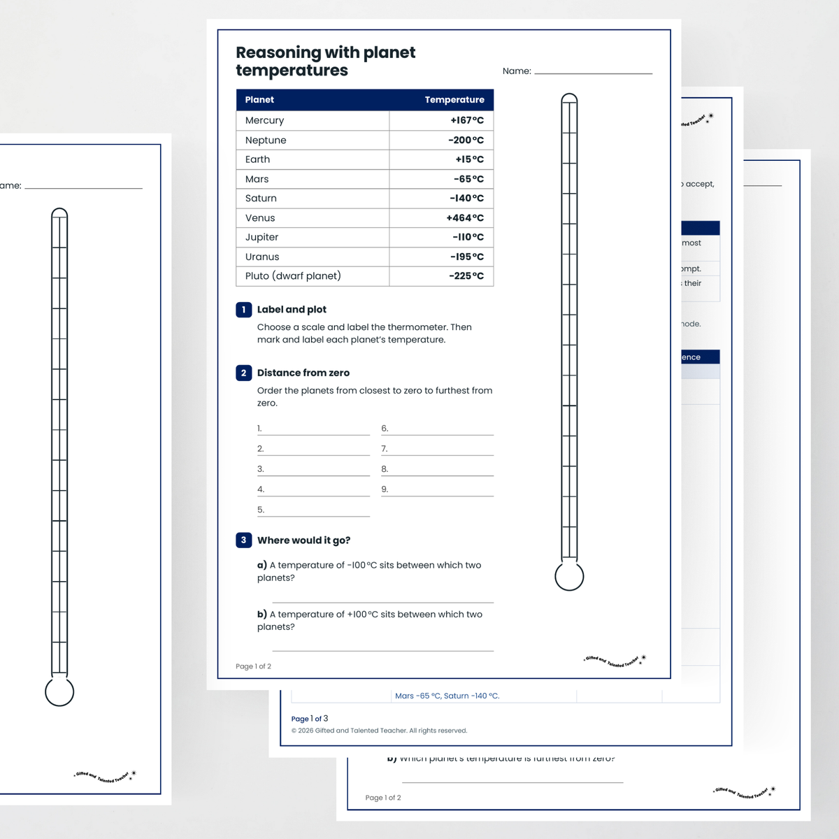 Student activity and answer key – Integers Through Planet Temperatures