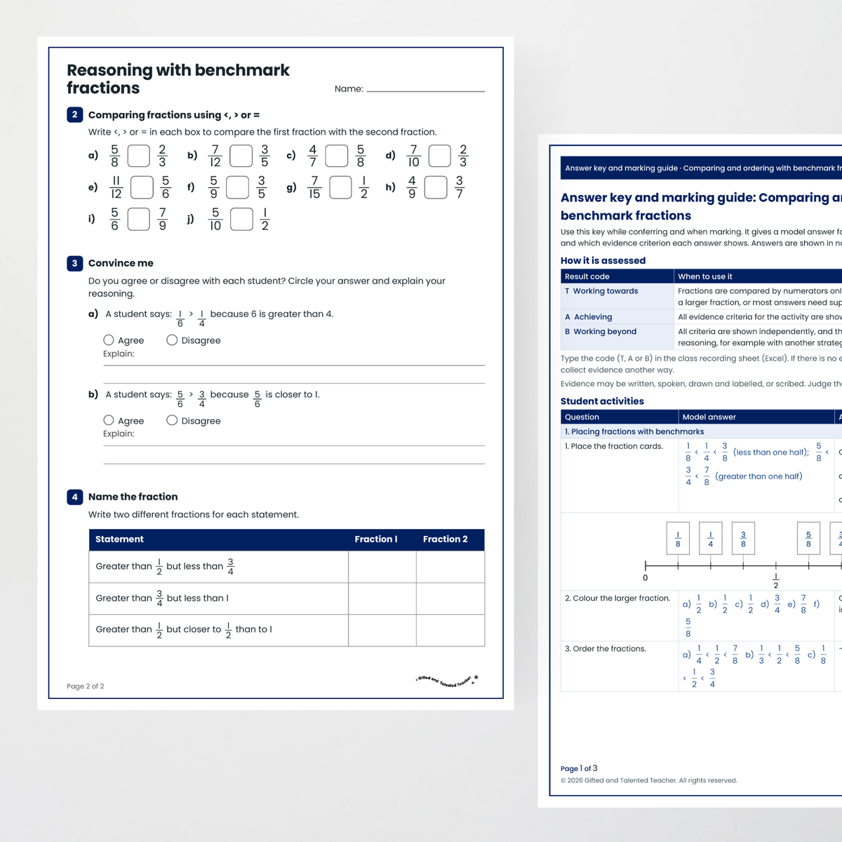 Student activity: reasoning with benchmark fractions, and the answer key