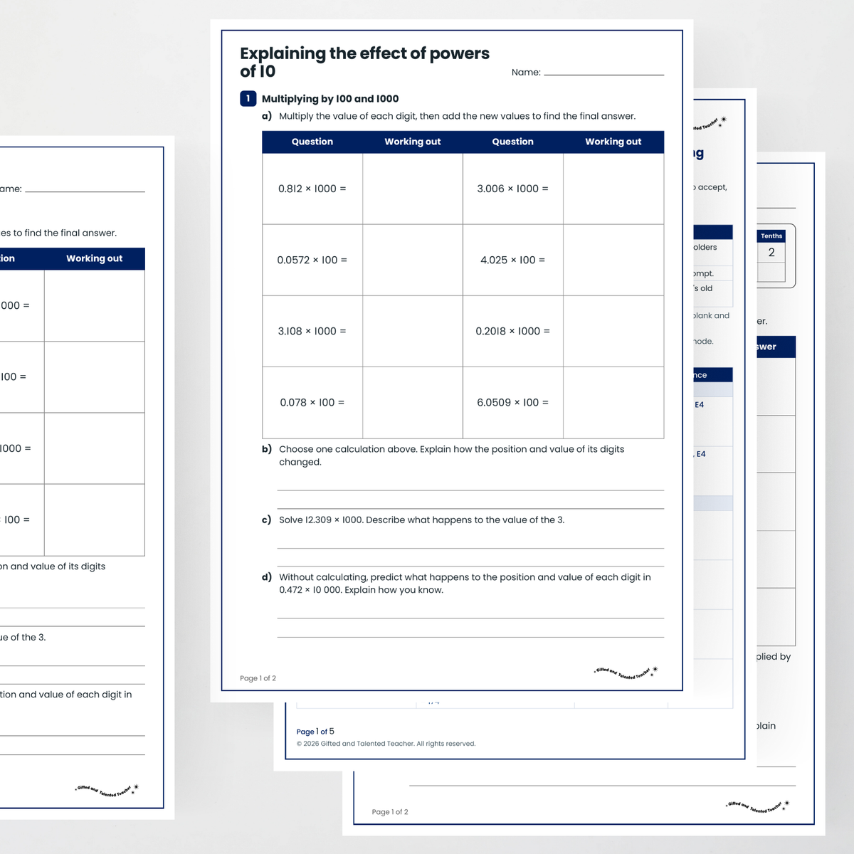 Student activity and answer key – Effect of Multiplying and Dividing Decimals by 10, 100 and 1000