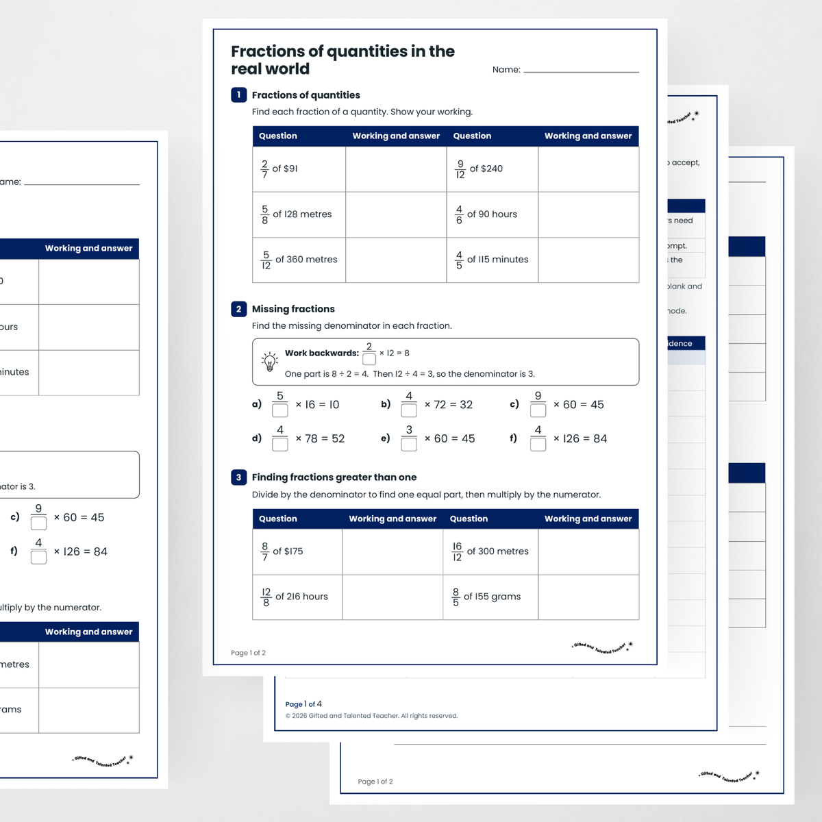 Student activity and answer key – Finding Fractions of Quantities