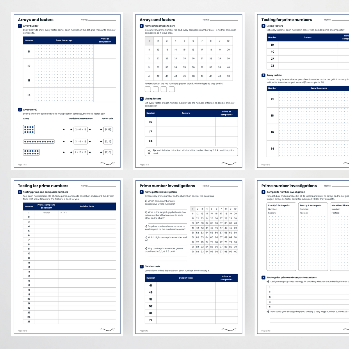Student activity pages – Prime and Composite Numbers