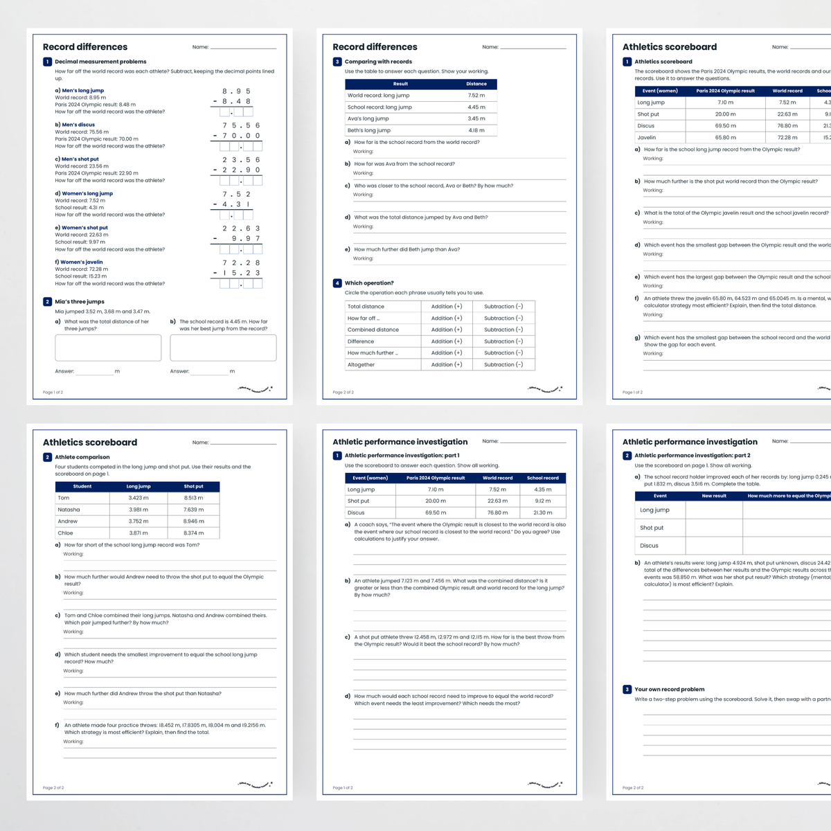 Student activity pages – Applying Decimal Addition and Subtraction in Measurement