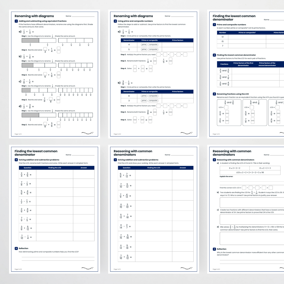 Student activity pages – Equivalent Fractions and Common Denominators