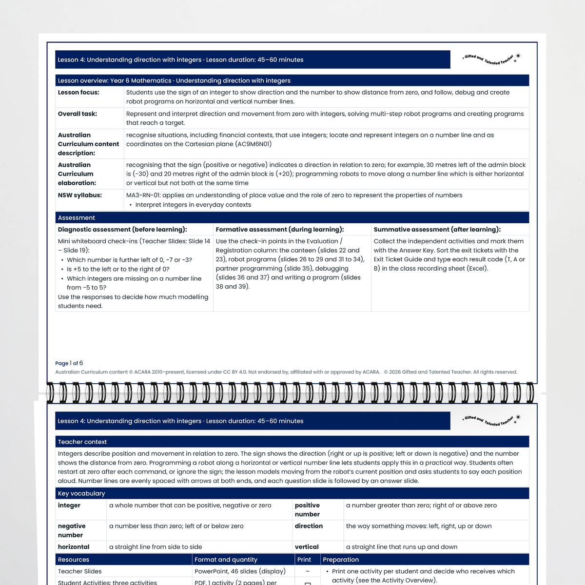 Lesson plan pages – Understanding Direction with Integers