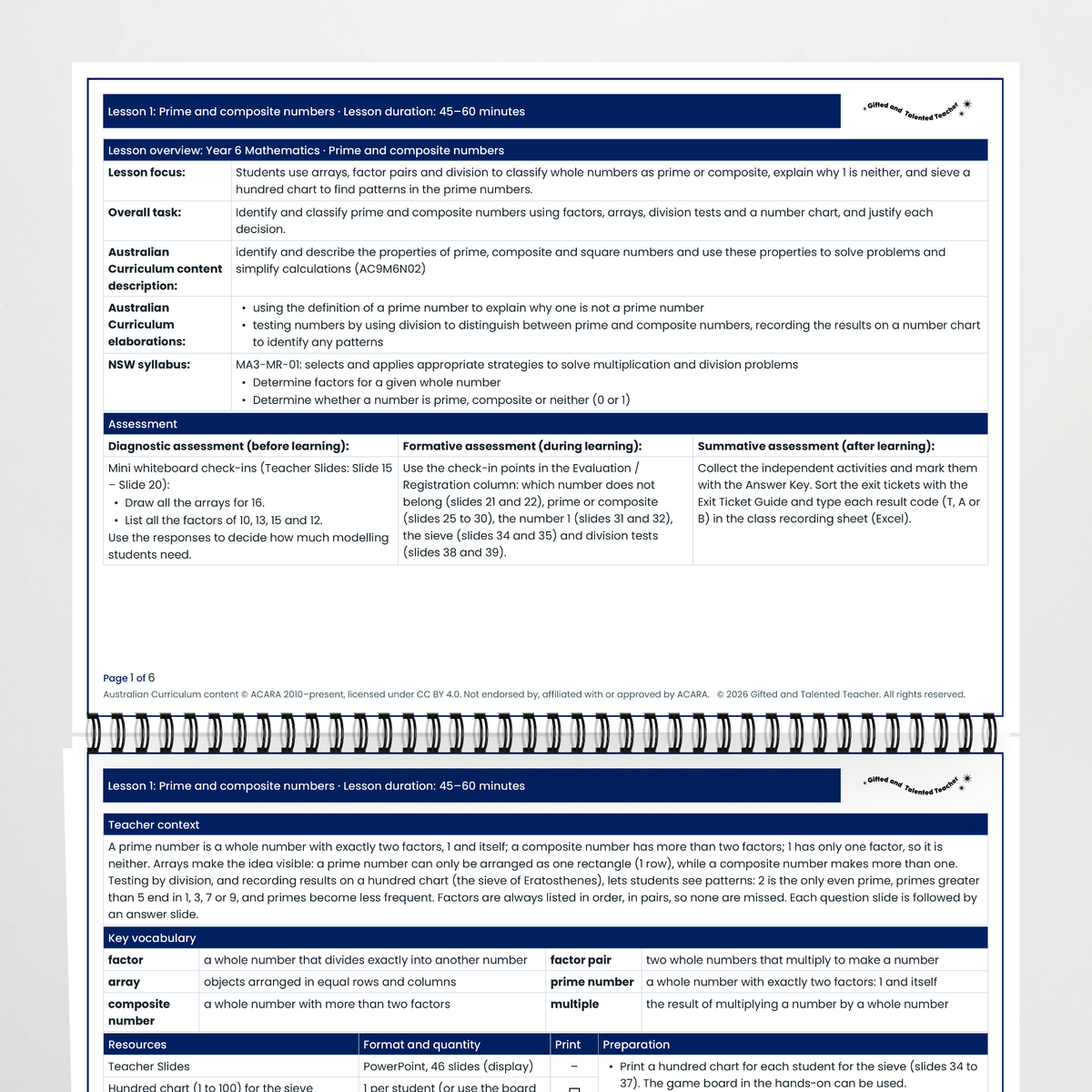 Lesson plan pages – Prime and Composite Numbers