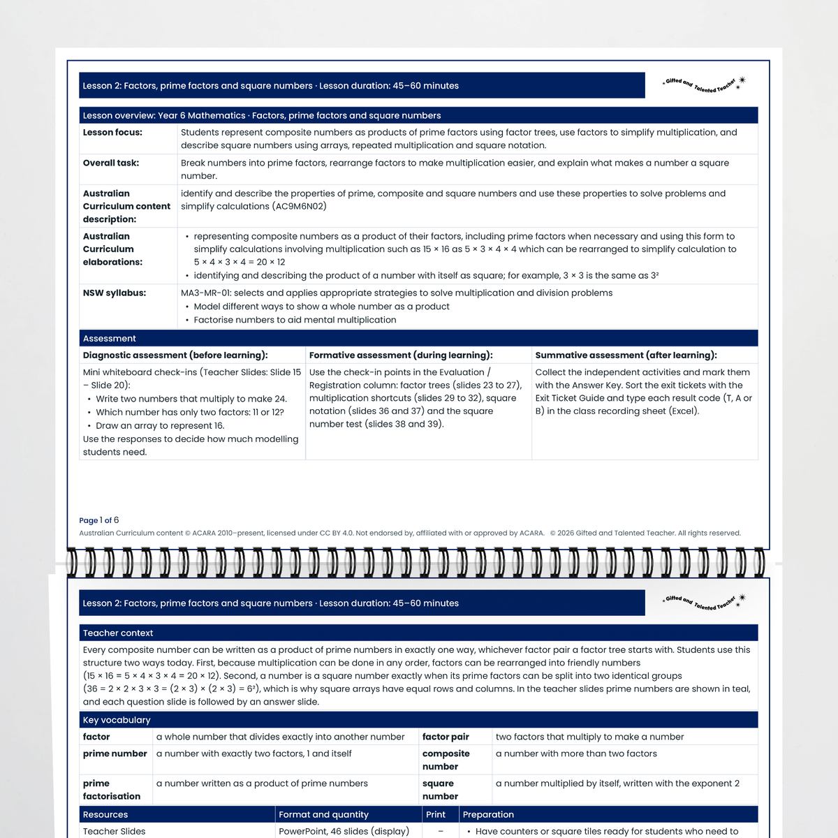 Lesson plan pages – Factors, Prime Factors and Square Numbers