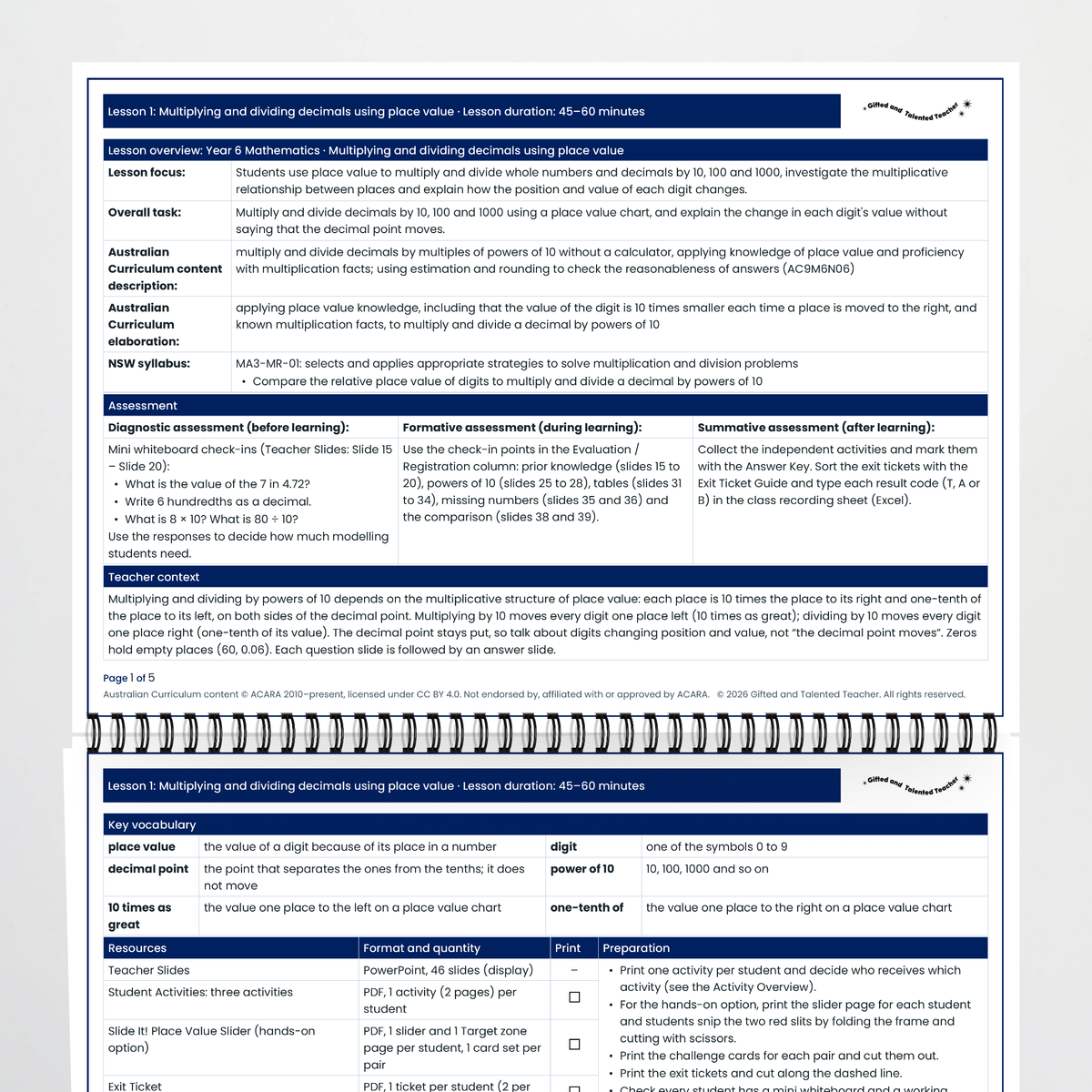 Lesson plan pages – Multiplying and Dividing Decimals Using Place Value