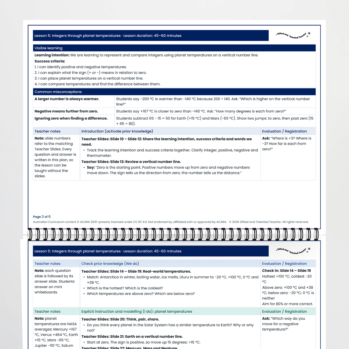 Lesson plan pages – Integers Through Planet Temperatures