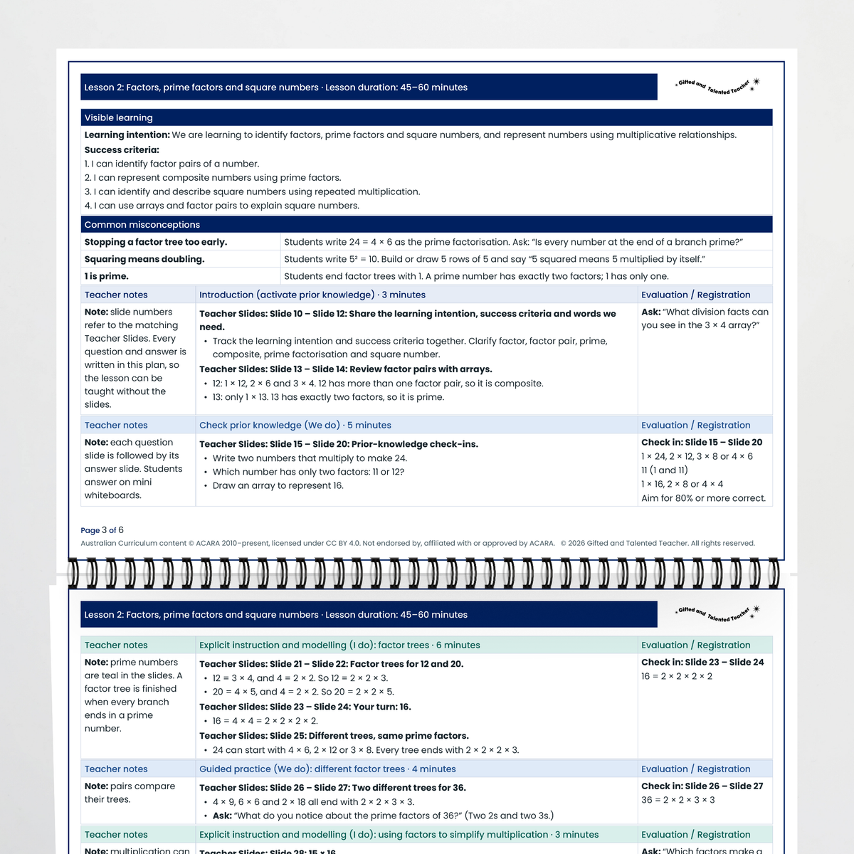 Lesson plan pages – Factors, Prime Factors and Square Numbers