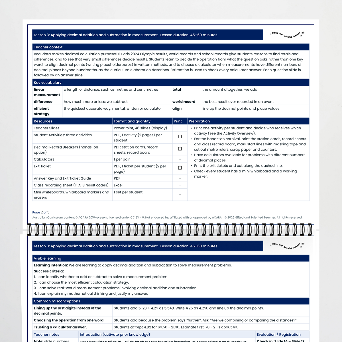 Lesson plan pages – Applying Decimal Addition and Subtraction in Measurement