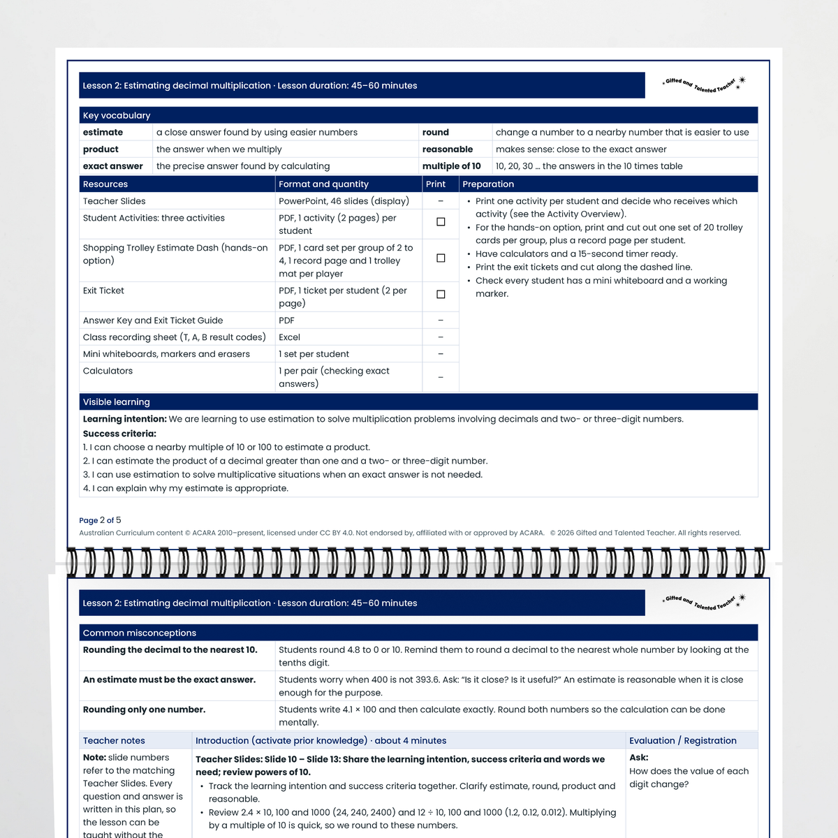 Lesson plan pages – Estimating Decimal Multiplication