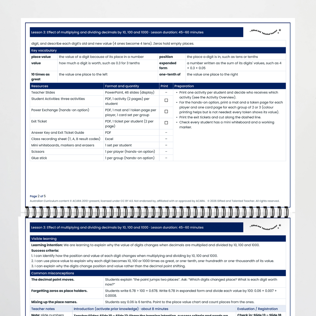Lesson plan pages – Effect of Multiplying and Dividing Decimals by 10, 100 and 1000
