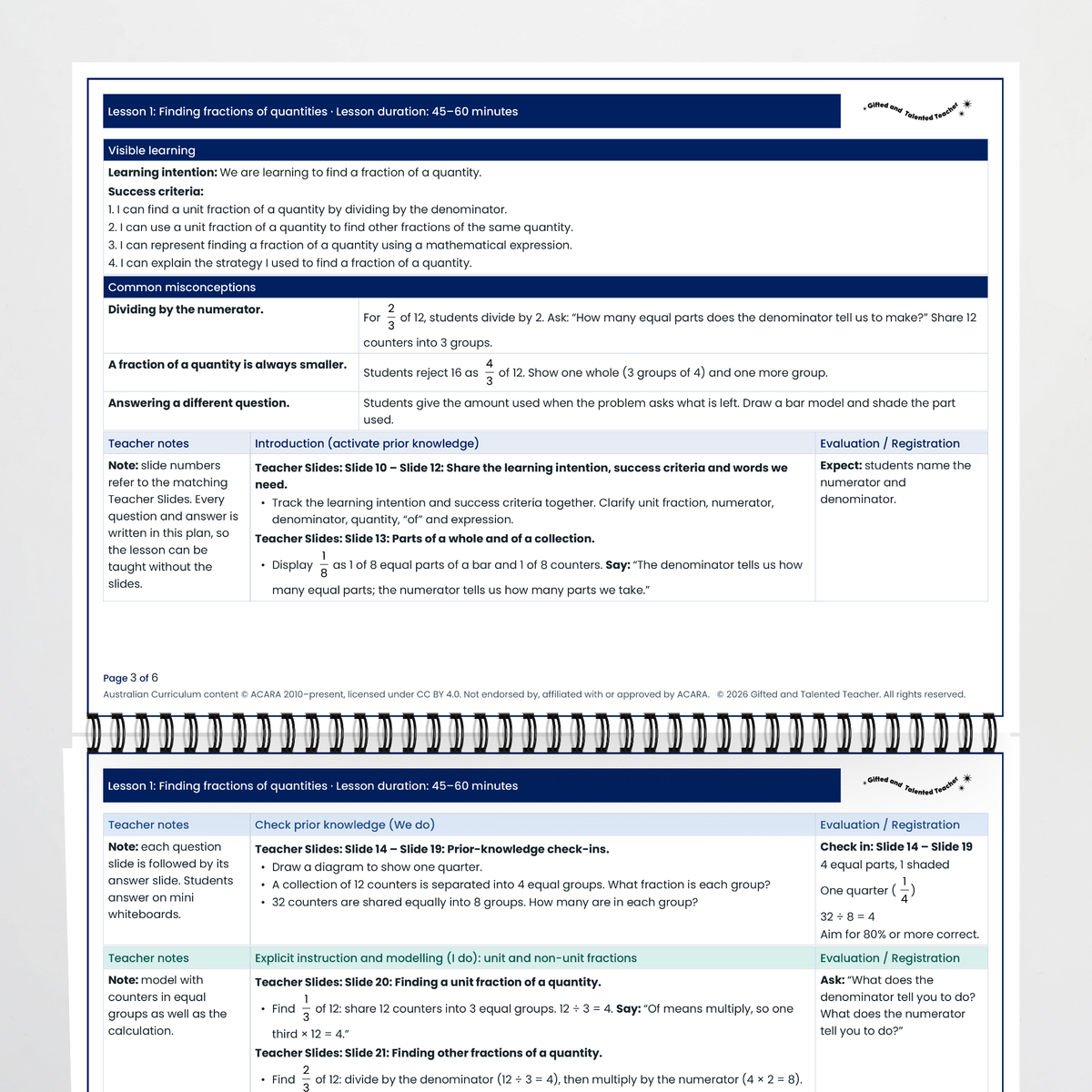 Lesson plan pages – Finding Fractions of Quantities
