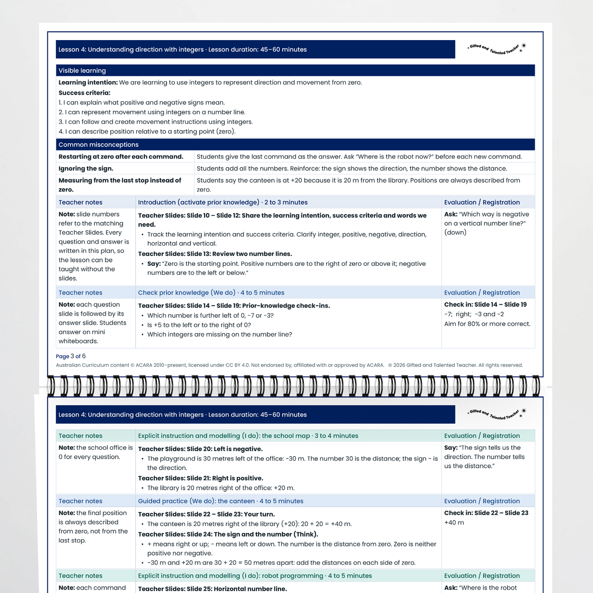Lesson plan pages – Understanding Direction with Integers