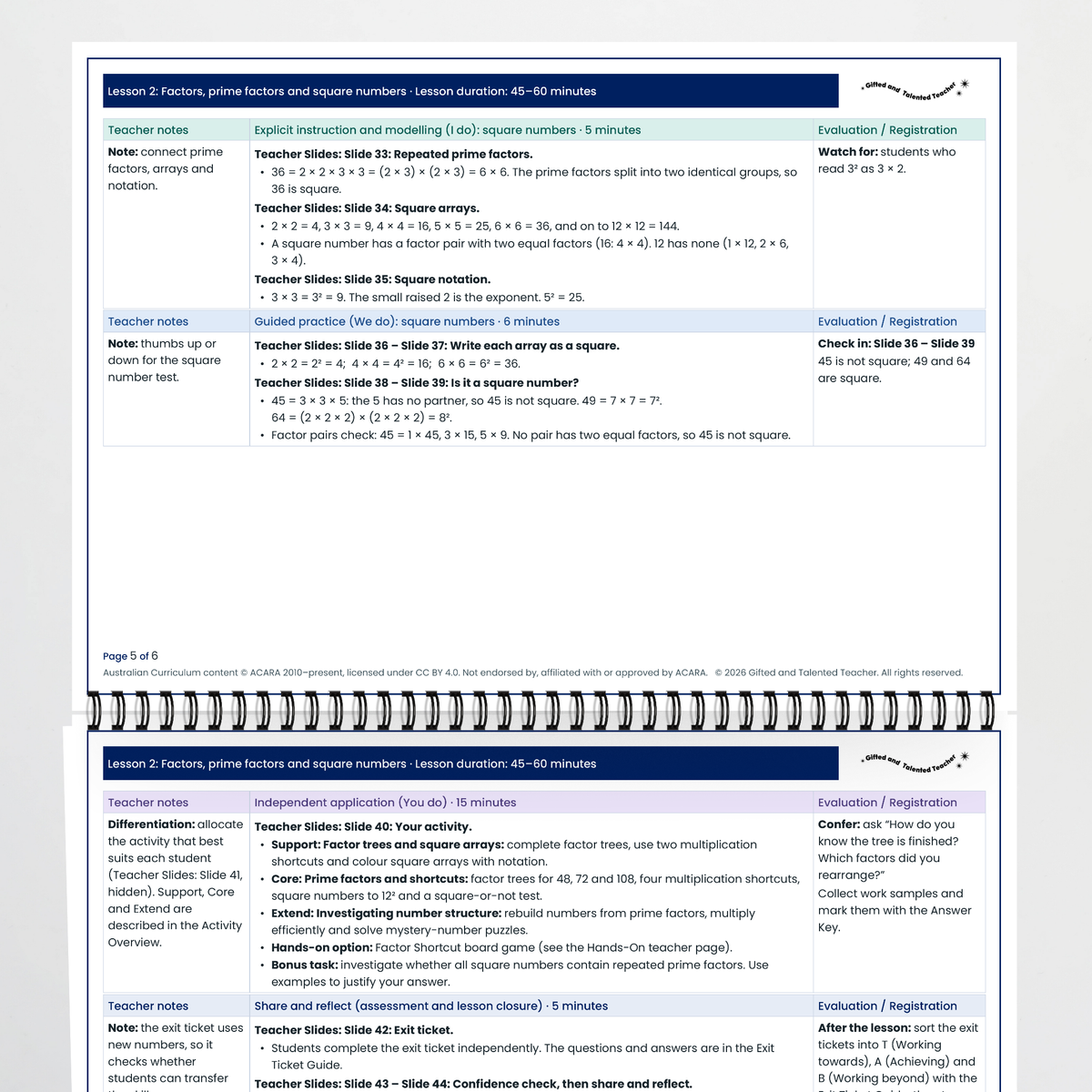 Lesson plan pages – Factors, Prime Factors and Square Numbers