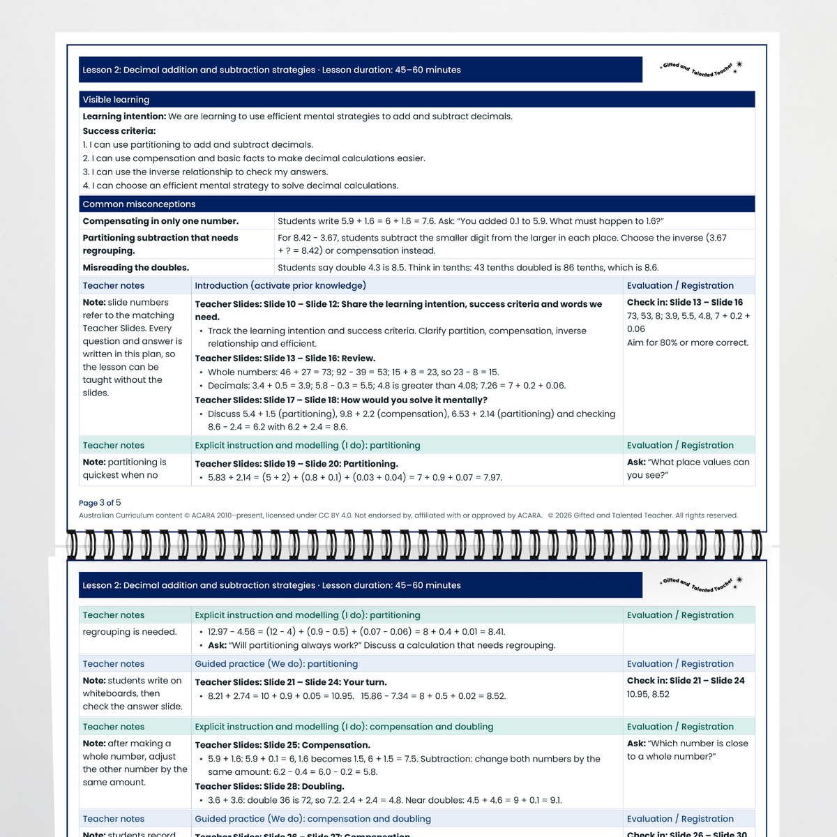 Lesson plan pages – Decimal Addition and Subtraction Strategies