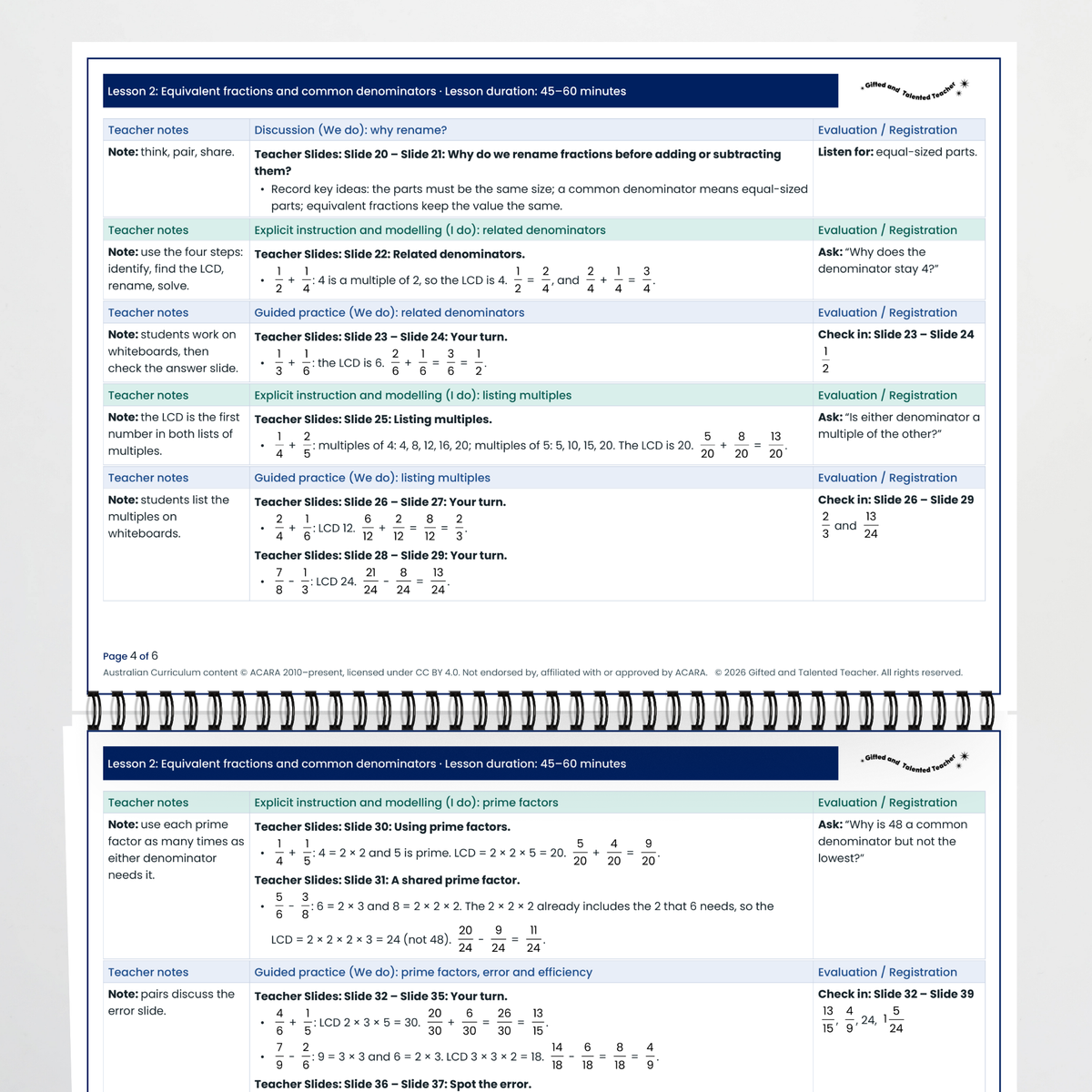 Lesson plan pages – Equivalent Fractions and Common Denominators