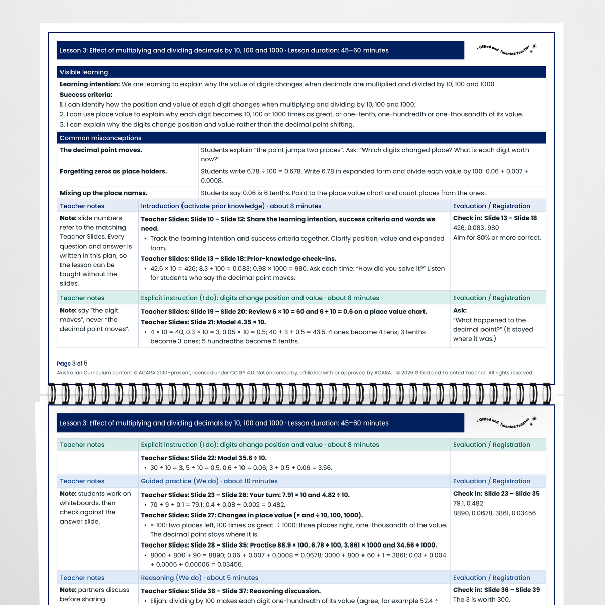 Lesson plan pages – Effect of Multiplying and Dividing Decimals by 10, 100 and 1000