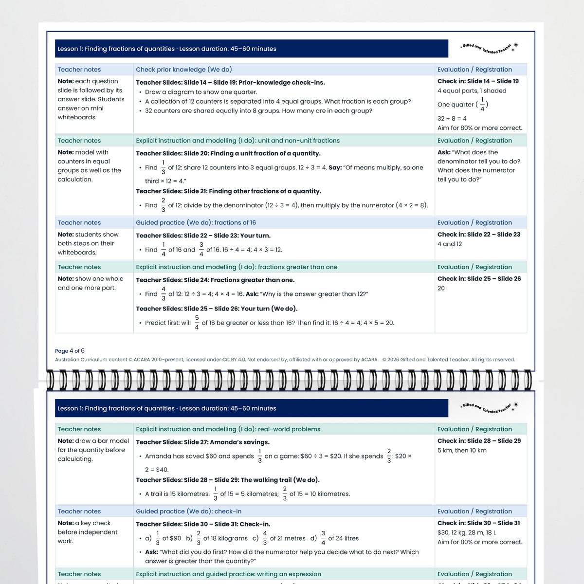 Lesson plan pages – Finding Fractions of Quantities