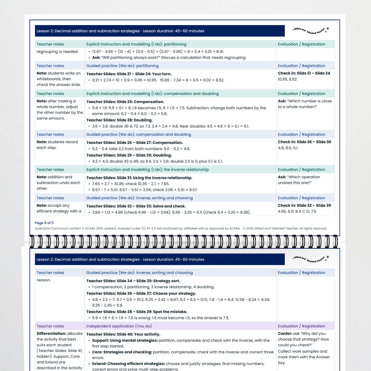 Lesson plan pages – Decimal Addition and Subtraction Strategies