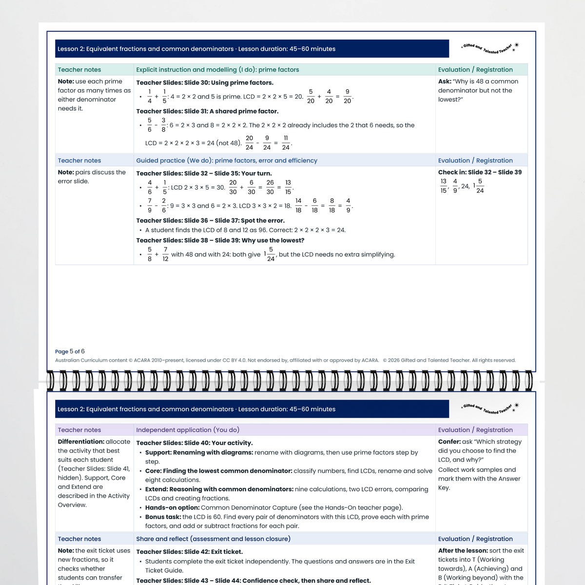 Lesson plan pages – Equivalent Fractions and Common Denominators