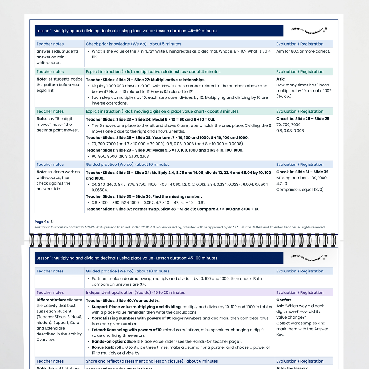 Lesson plan pages – Multiplying and Dividing Decimals Using Place Value