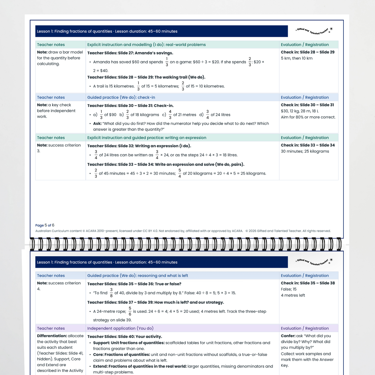 Lesson plan pages – Finding Fractions of Quantities
