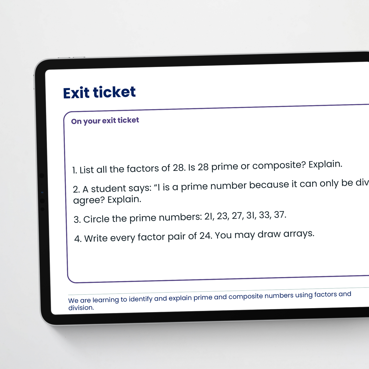 Teacher slide: exit ticket – Prime and Composite Numbers