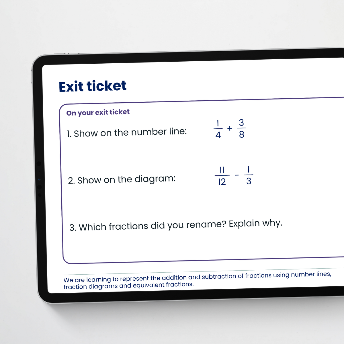 Teacher slide: exit ticket – Using Number Lines and Fraction Diagrams