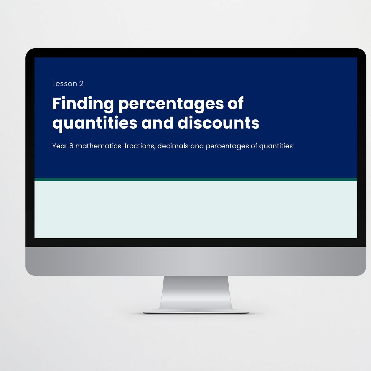 Teacher slides: lesson title slide – Finding Percentages of Quantities and Discounts