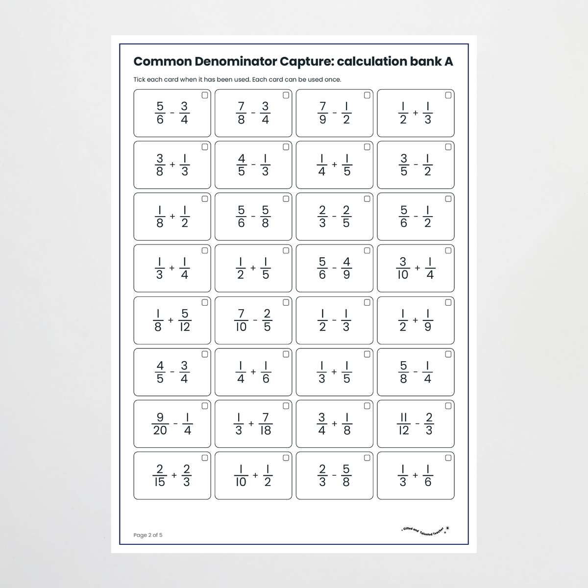 Hands-on activity – Equivalent Fractions and Common Denominators