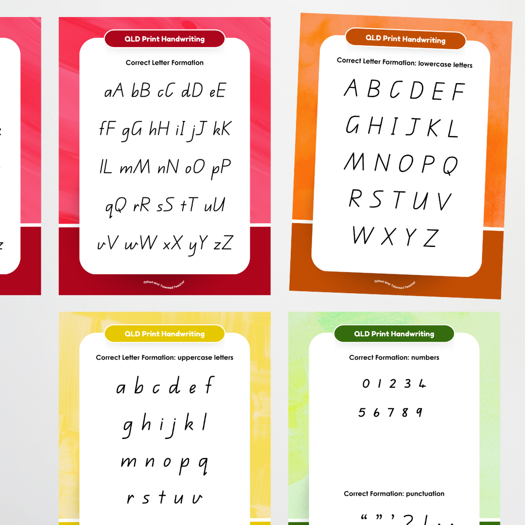 QLD Beginner Font Handwriting Posters - Rainbow