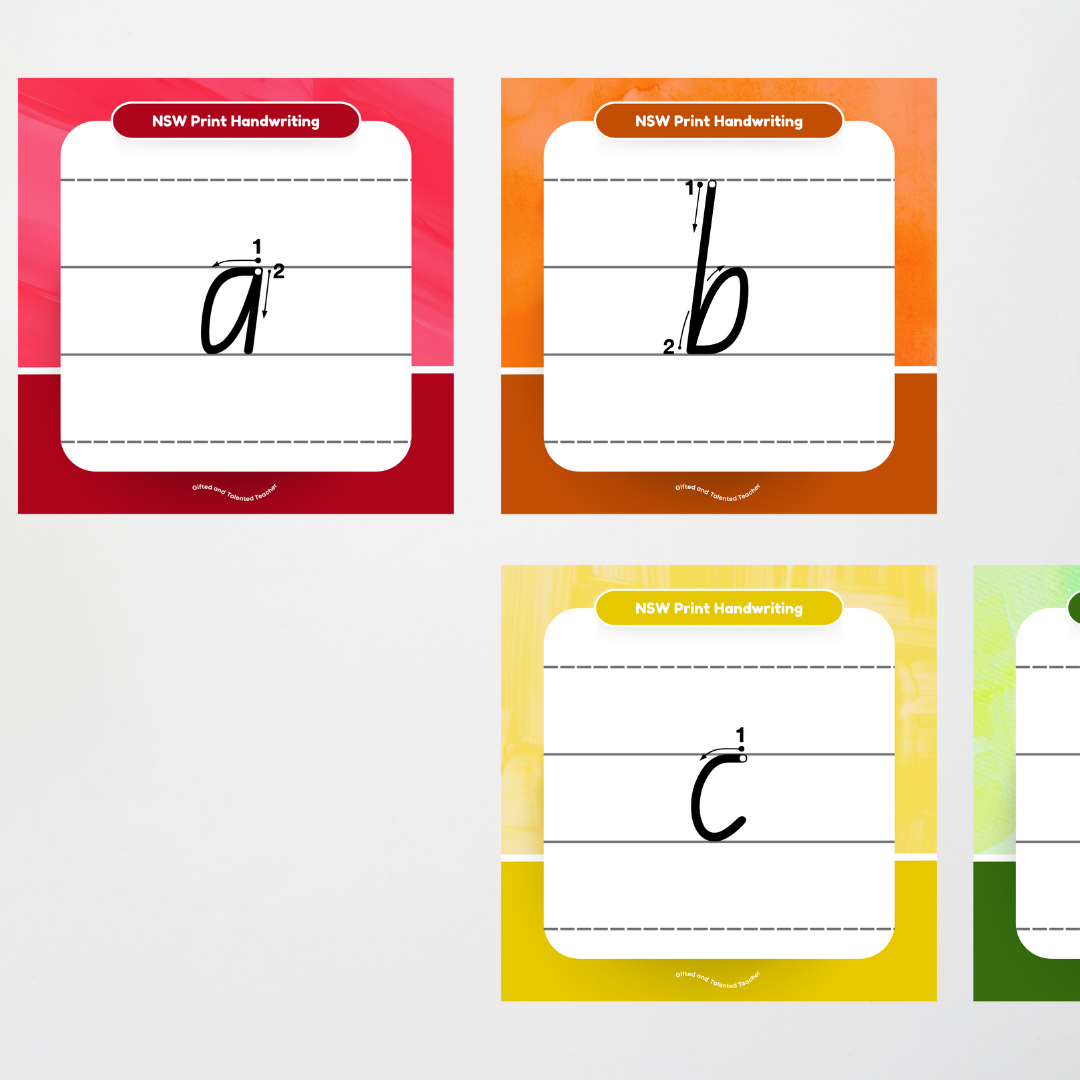 NSW Foundation Font: Lined Handwriting Posters (with directional arrows) - Rainbow