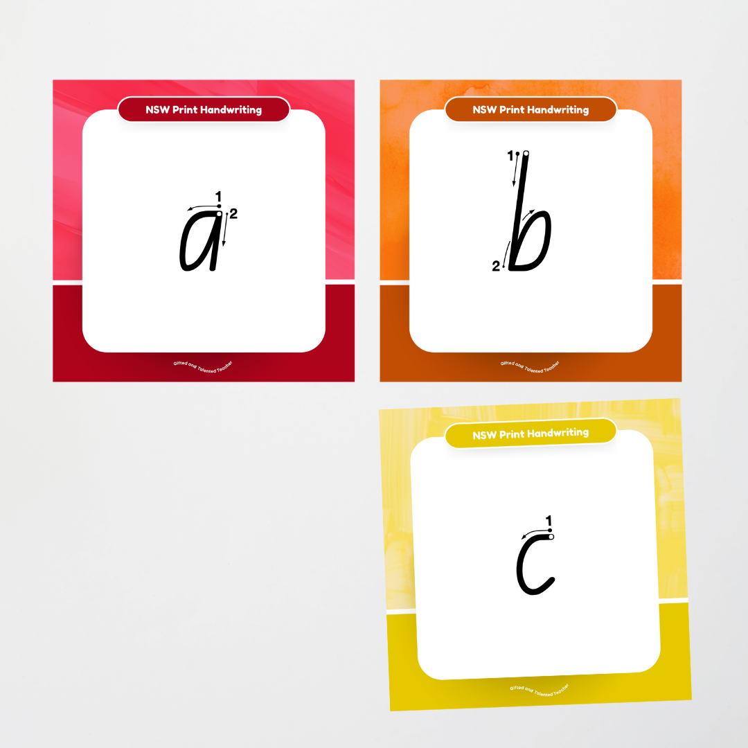 NSW Foundation Font: Unlined Handwriting Posters (with directional arrows) - Rainbow