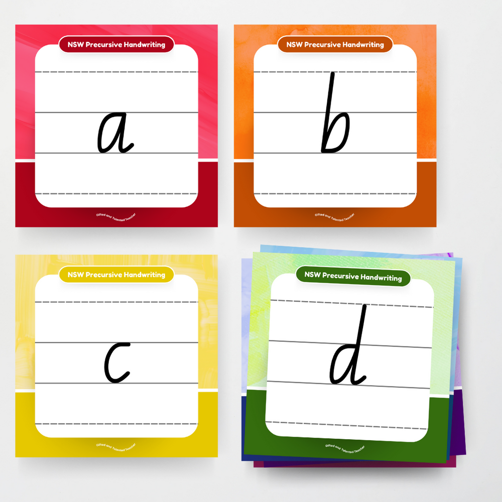 New South Wales Precursive Font: Lined Handwriting Posters - Rainbow