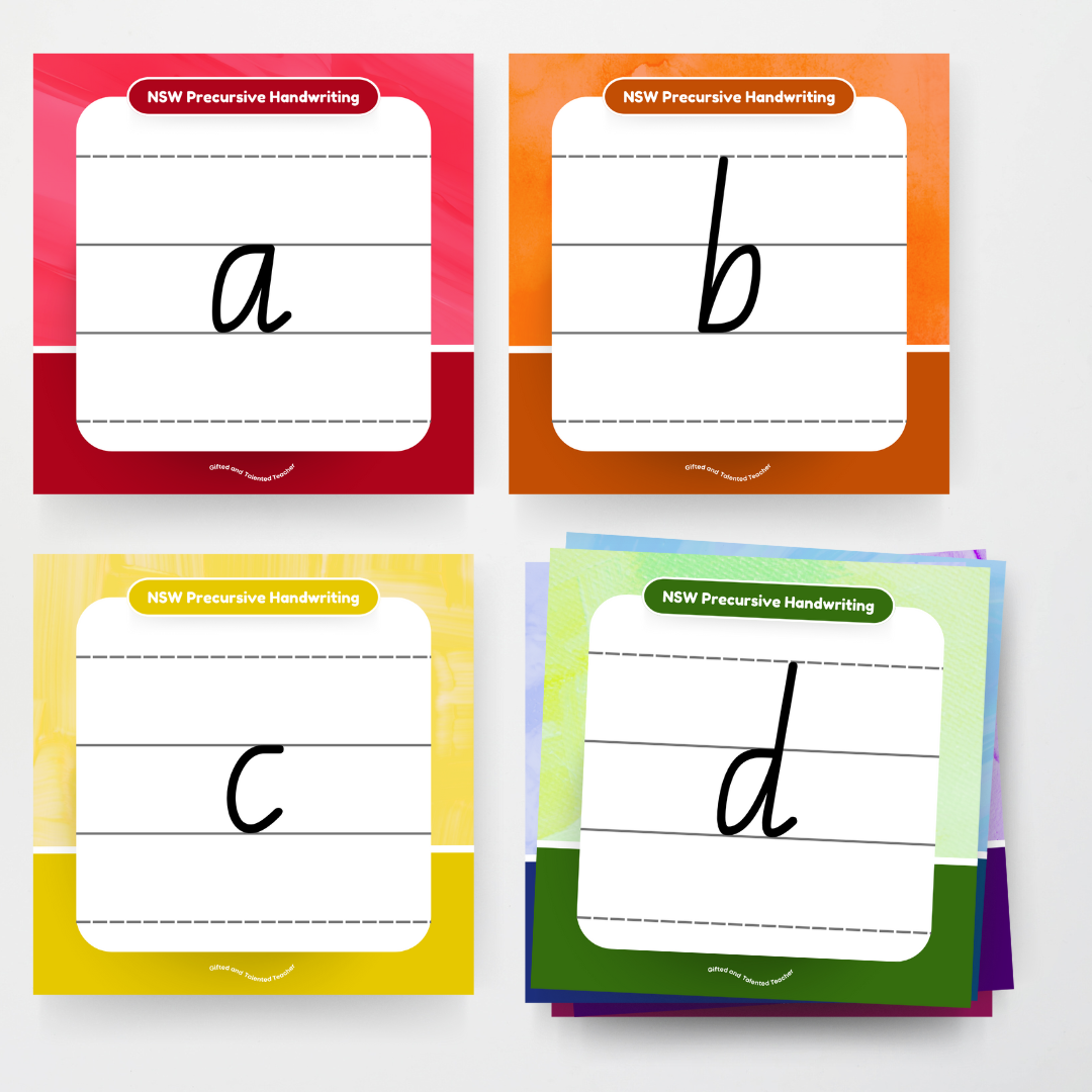 NSW Precursive Font: Lined Handwriting Posters - Rainbow